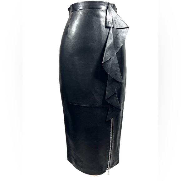 Givenchy Black Leather Midi Skirt - Size 4- Luxury Designer - Picture 2 of 12